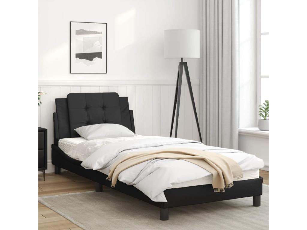 Struttura letto in similpelle nera, 90 x 190 cm