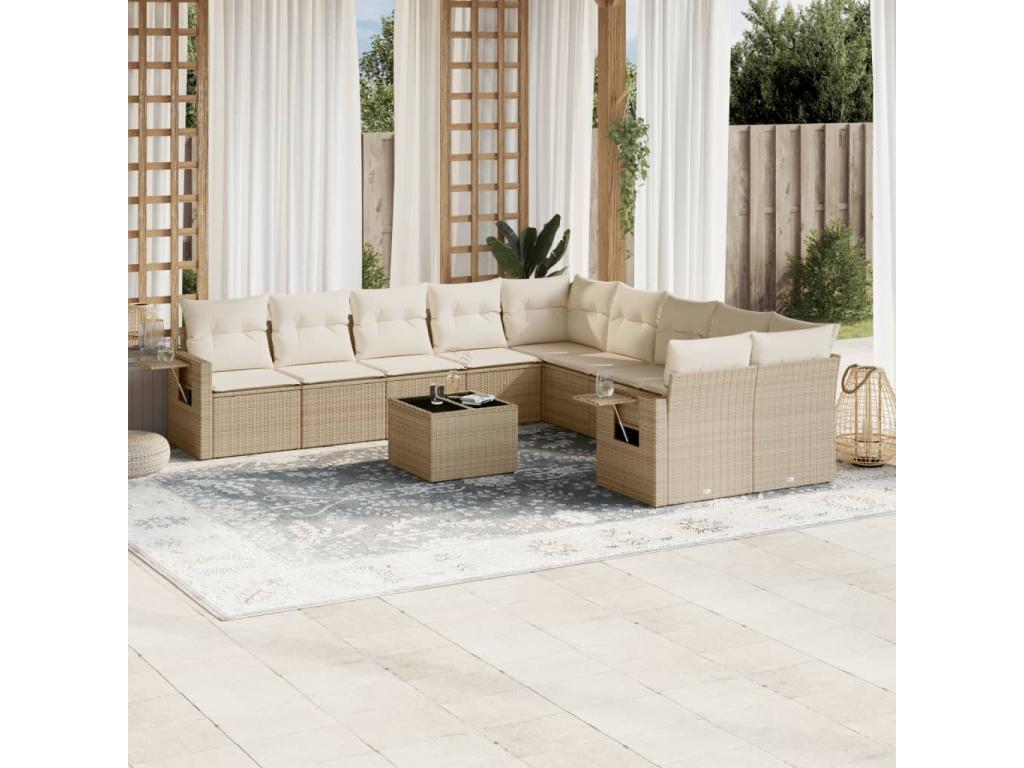 Set di mobili da esterno in vimini intrecciato in resina beige - dlz1766584087298