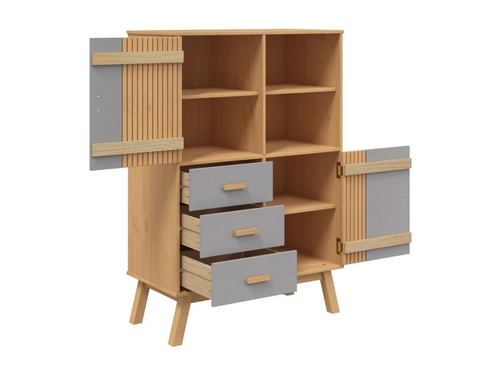 Credenza in legno massello grigio, 85 x 43 x 125 cm