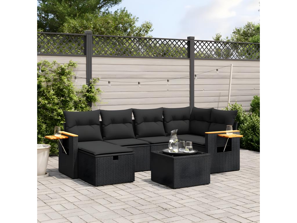 Set di mobili da esterno in vimini intrecciato in resina nera - dlz1766582992834