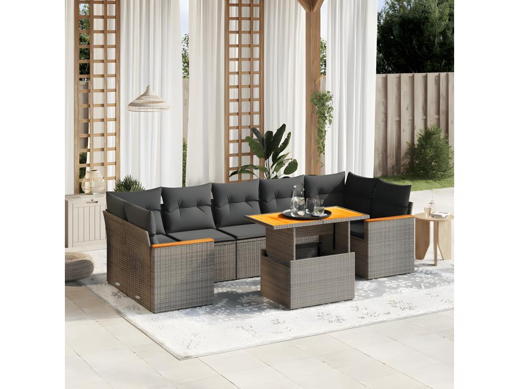 Set di mobili da esterno in vimini intrecciato in resina grigia - dlz1766583419667