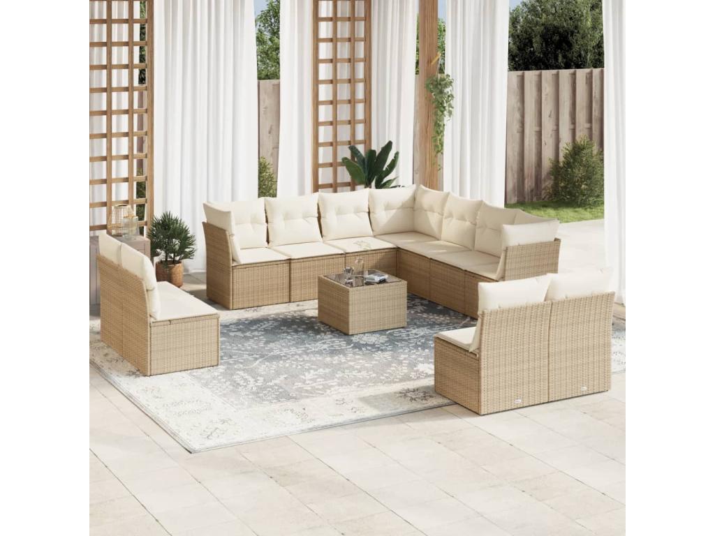 Set di mobili da esterno in vimini intrecciato in resina beige - dlz1766583191128