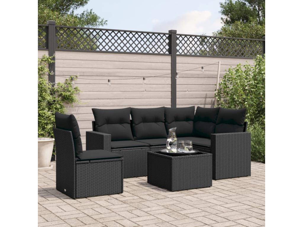 Set di mobili da esterno in vimini intrecciato in resina nera - dlz1766583062898