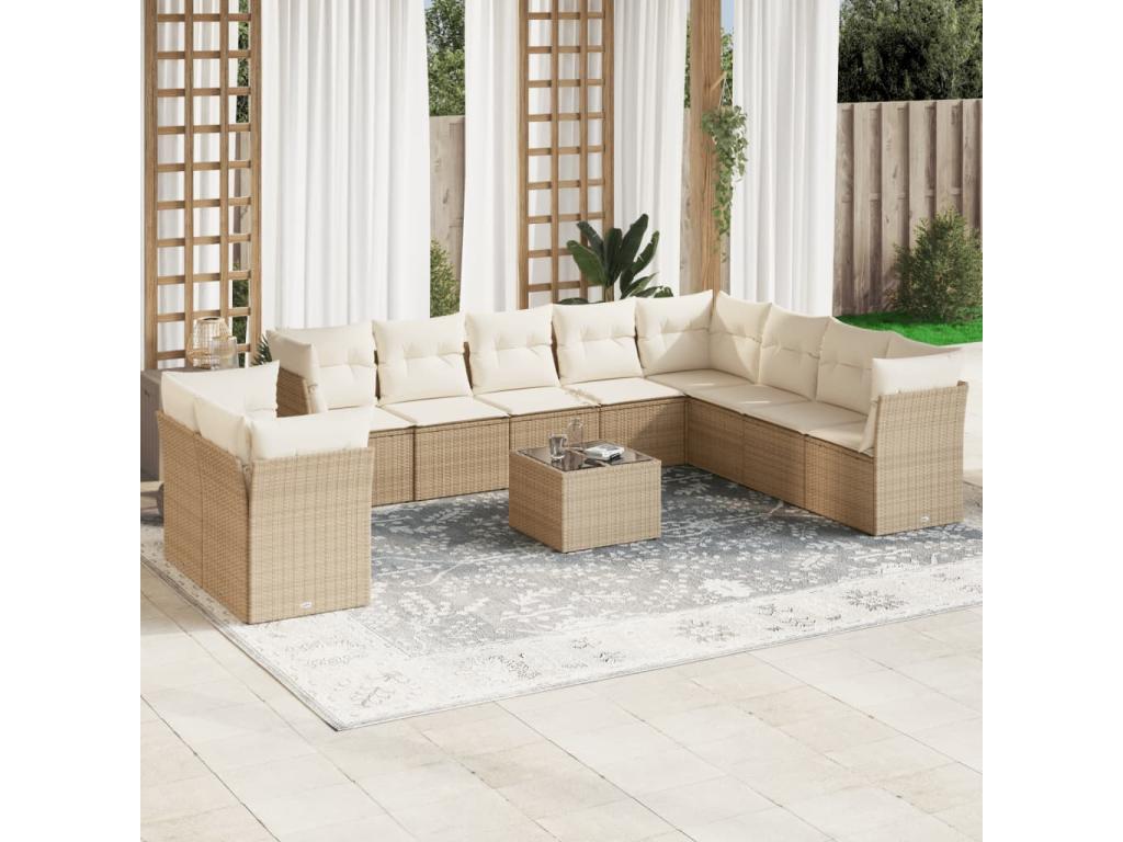 Set di mobili da esterno in vimini intrecciato in resina beige - dlz1766584127519