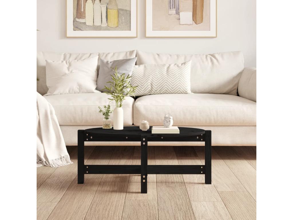 Tavolino da caffè in legno massello nero, 87 x 48 x 35 cm