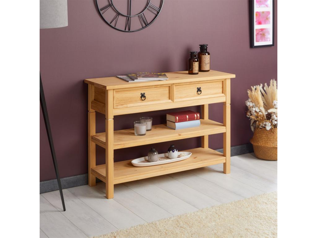 Tavolino laterale in legno di pino marrone