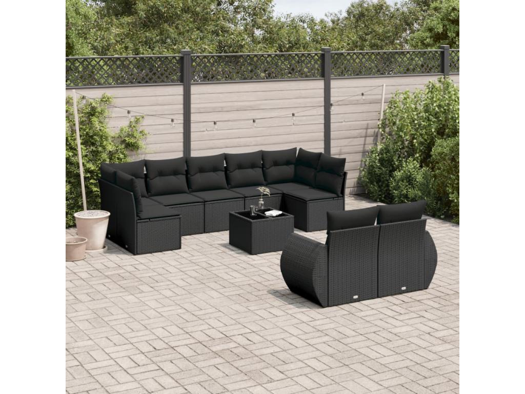 Set di mobili da esterno in vimini intrecciato in resina nera - dlz1766584020555