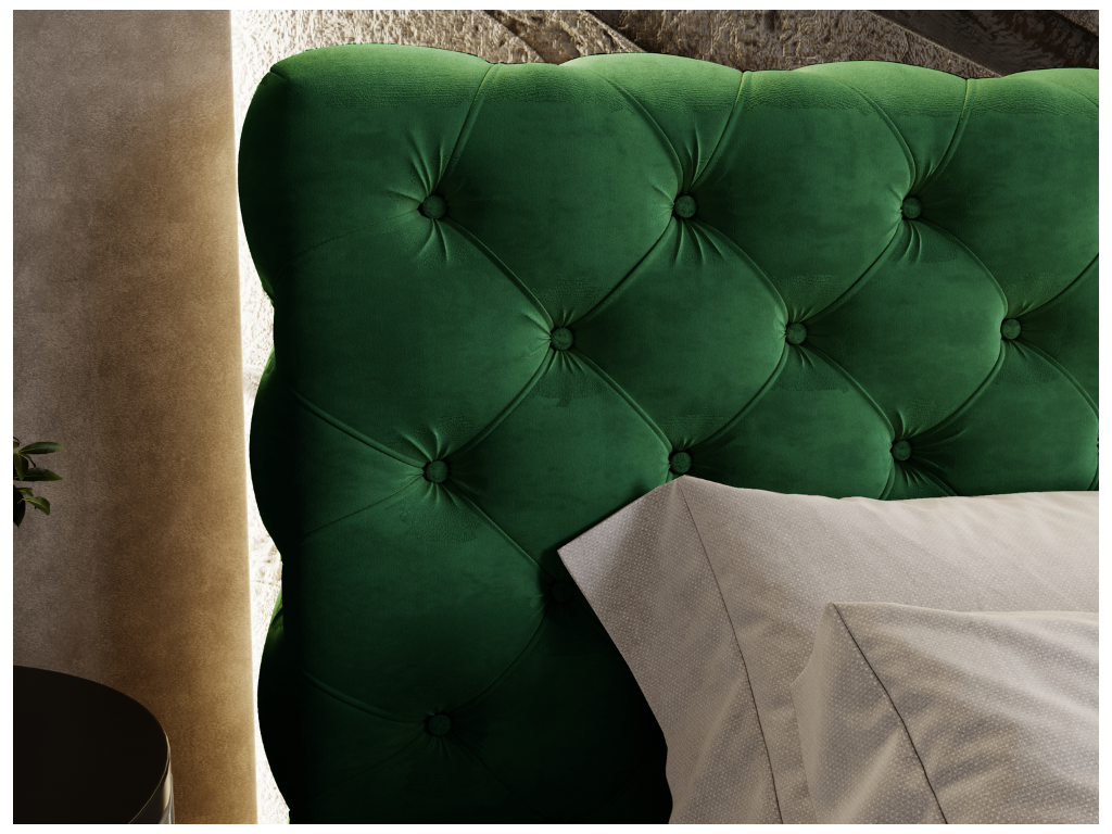 Letto in velluto verde, 140 x 200 cm