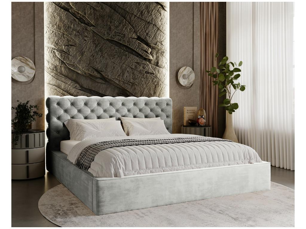 Letto in velluto grigio, 140 x 200 cm