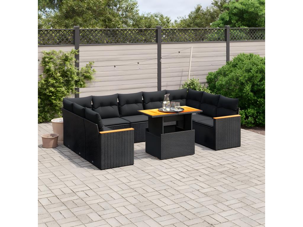 Set di mobili da esterno in vimini intrecciato in resina nera - dlz1766583503483