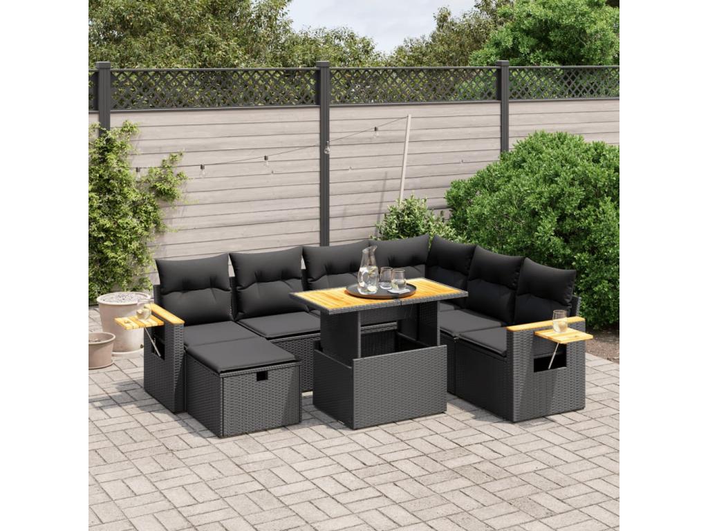 Set di mobili da esterno in vimini intrecciato in resina nera - dlz1766583445291