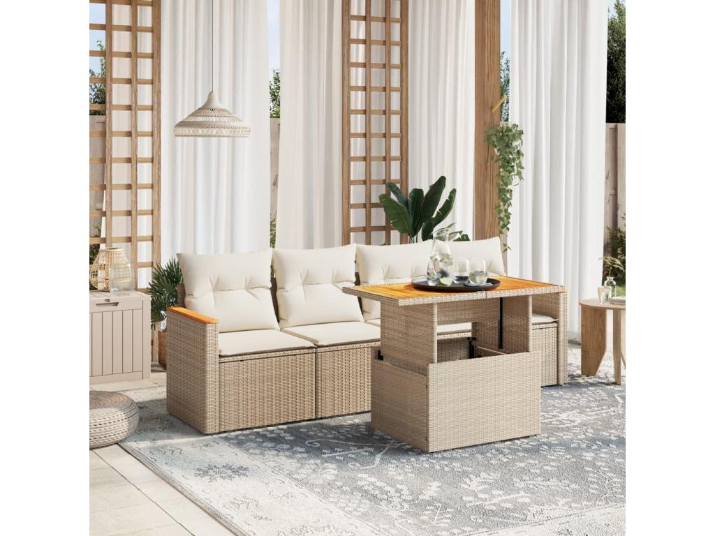 Set di mobili da esterno in vimini intrecciato in resina beige - dlz1766583453146