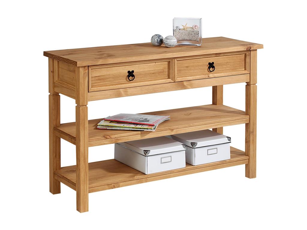 Tavolino laterale in legno di pino marrone