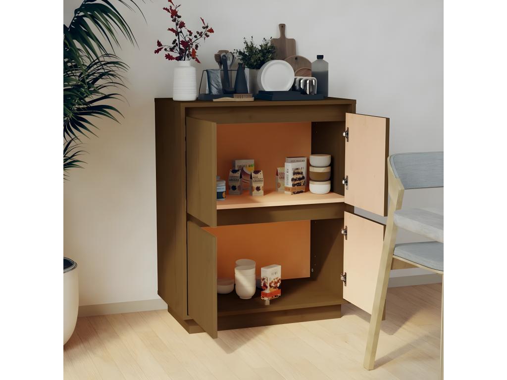 Credenza in legno massello marrone, 60 x 34 x 75 cm