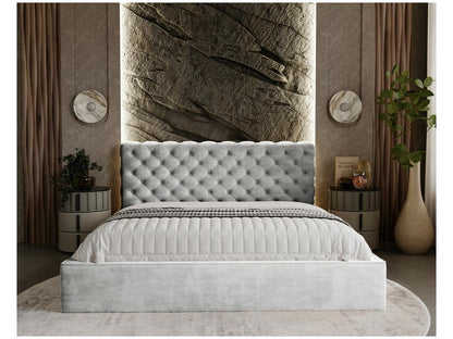 Letto in velluto grigio, 140 x 200 cm