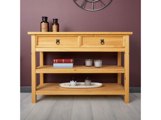 Tavolino laterale in legno di pino marrone