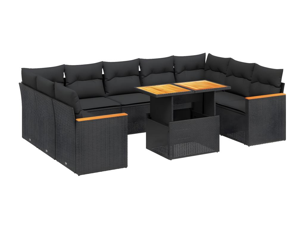 Set di mobili da esterno in vimini intrecciato in resina nera - dlz1766583503483