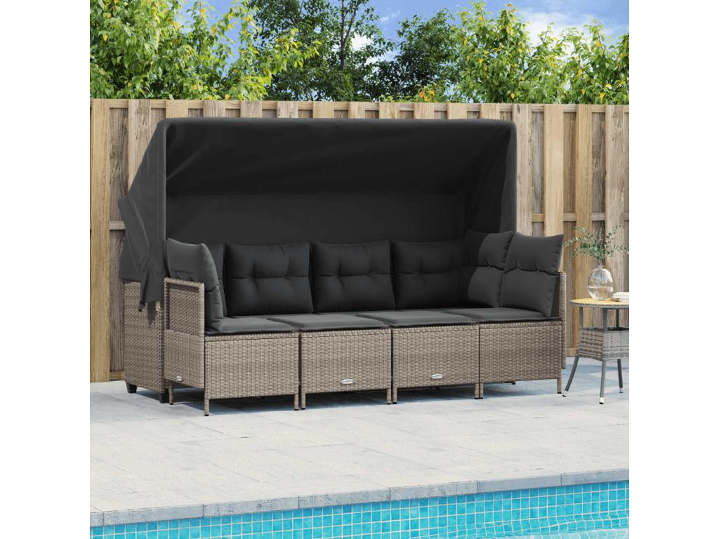 Set di mobili da esterno in vimini intrecciato in resina grigia - dlz1766583206116