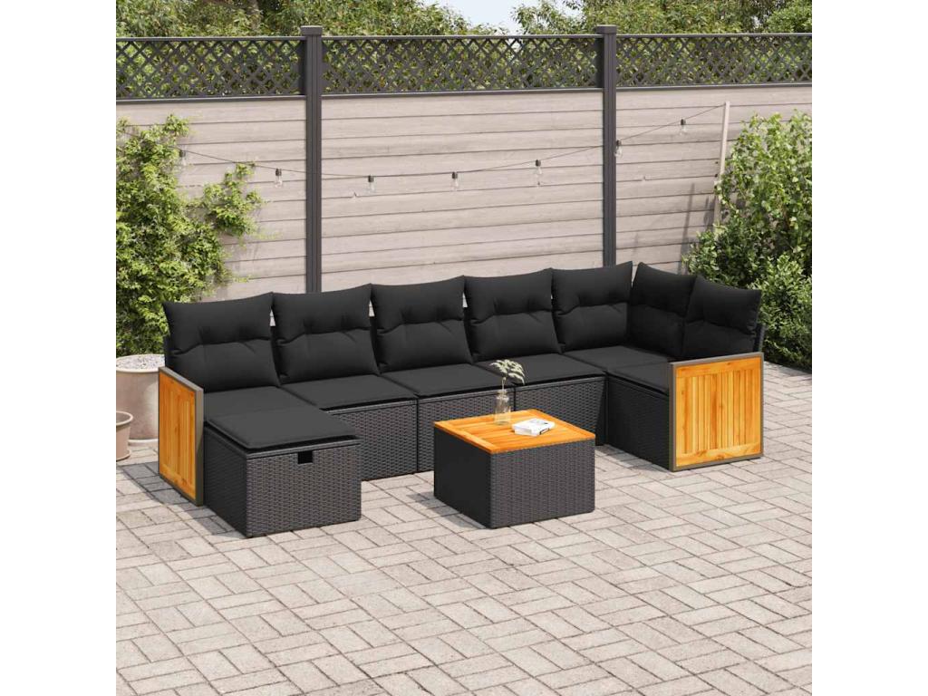 Set di mobili da esterno in vimini intrecciato in resina nera - dlz1766583327888