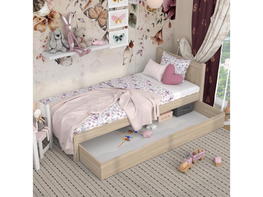 Letto in legno di quercia beige, 100 x 180 cm