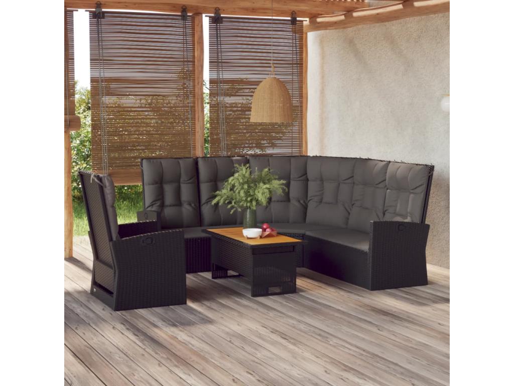 Set di mobili da esterno in vimini intrecciato in resina nera - dlz1766584004940