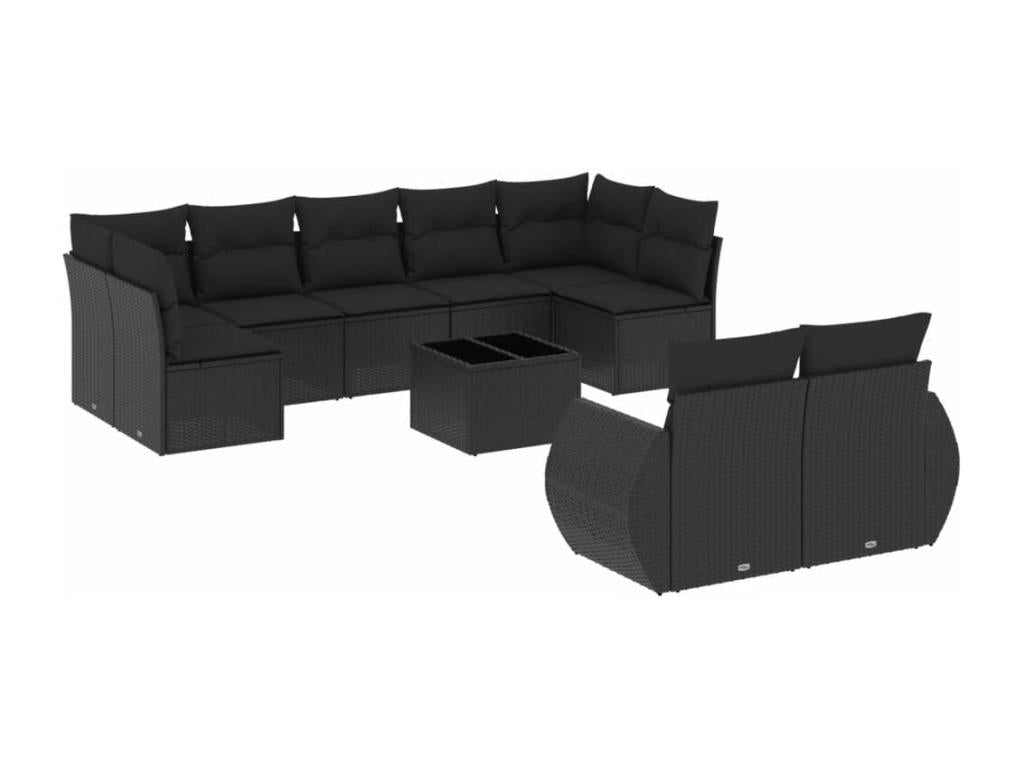 Set di mobili da esterno in vimini intrecciato in resina nera - dlz1766584020555