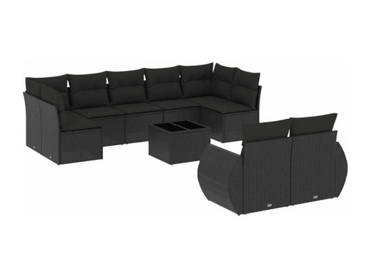 Set di mobili da esterno in vimini intrecciato in resina nera - dlz1766584020555