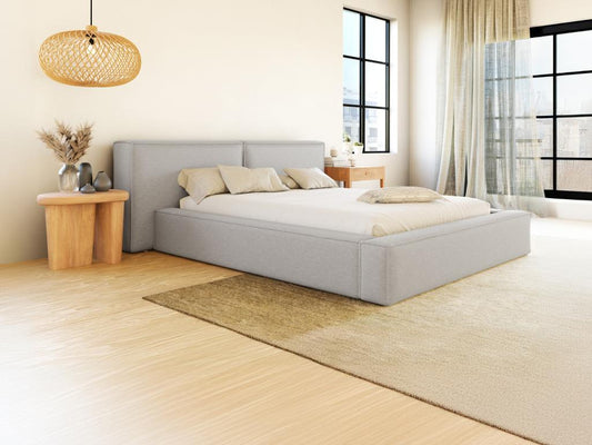Letto in tessuto grigio, 140 x 190 cm