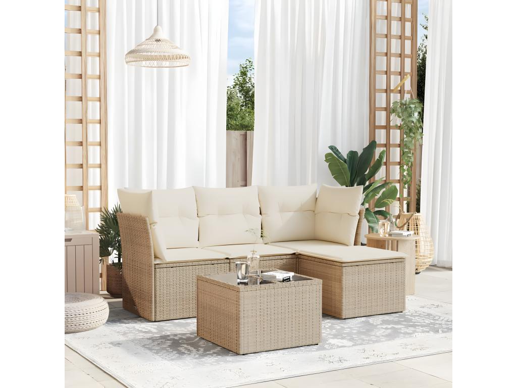 Set di mobili da esterno in vimini intrecciato in resina beige - dlz1766583467292