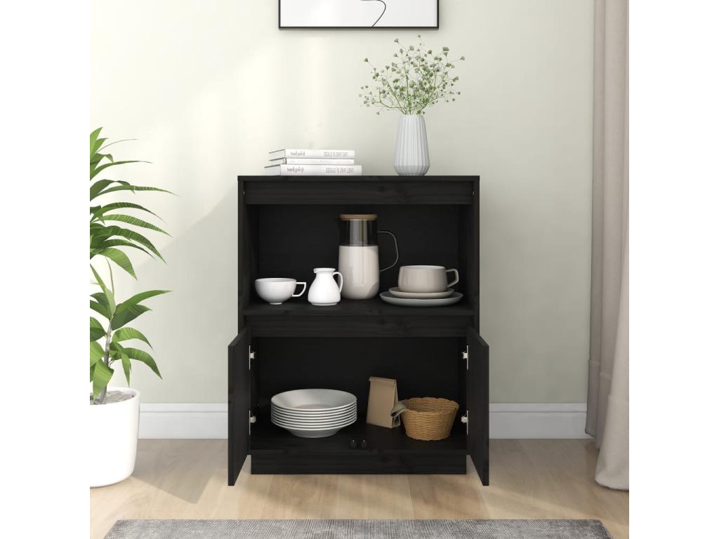 Credenza in legno massello nero, 60 x 34 x 75 cm