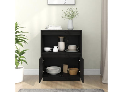 Credenza in legno massello nero, 60 x 34 x 75 cm