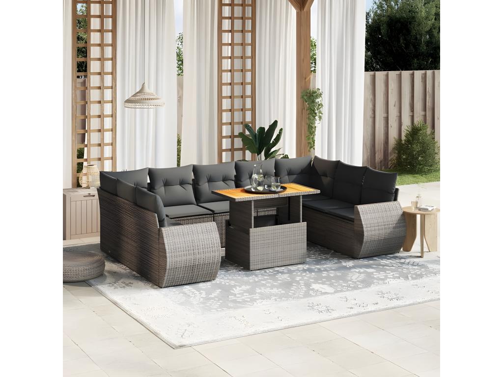 Set di mobili da esterno in vimini intrecciato in resina grigia - dlz1766583194050