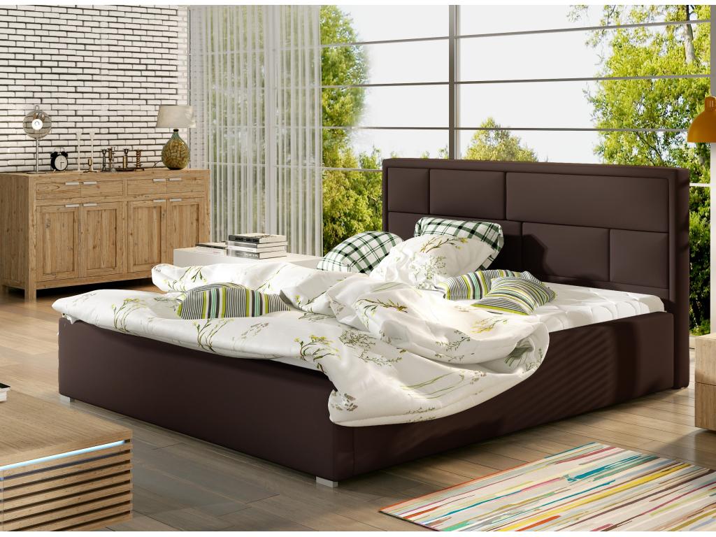 Letto in pelle marrone, 200 x 200 cm