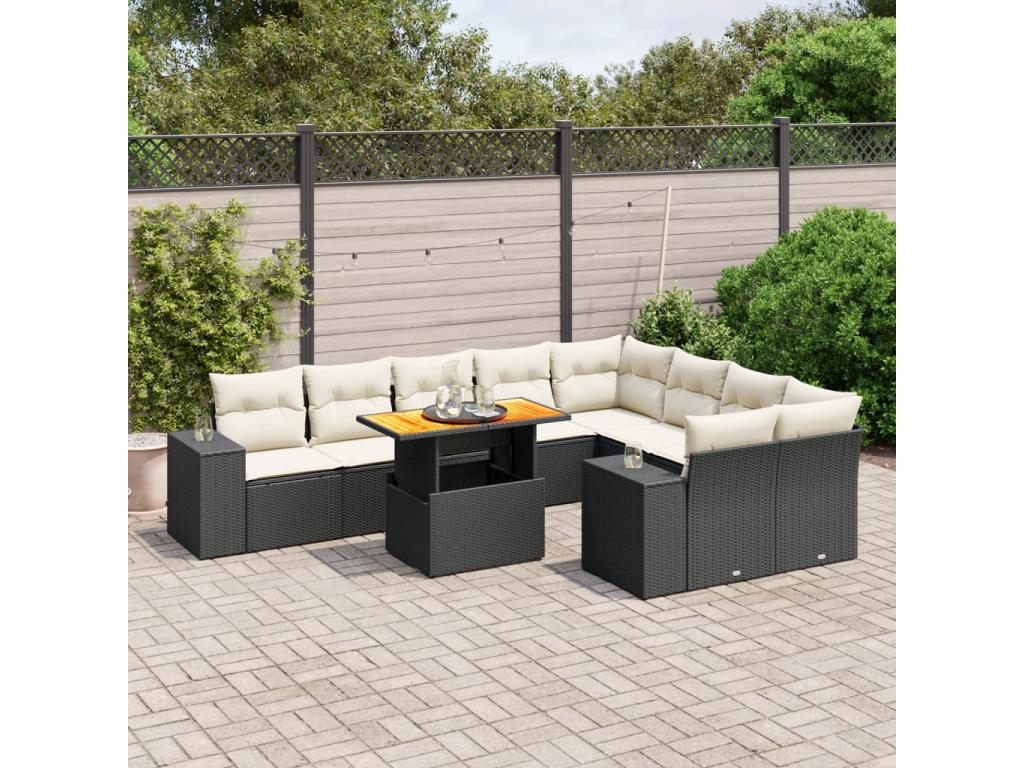 Set di mobili da esterno in vimini intrecciato in resina nera - dlz1766583441414