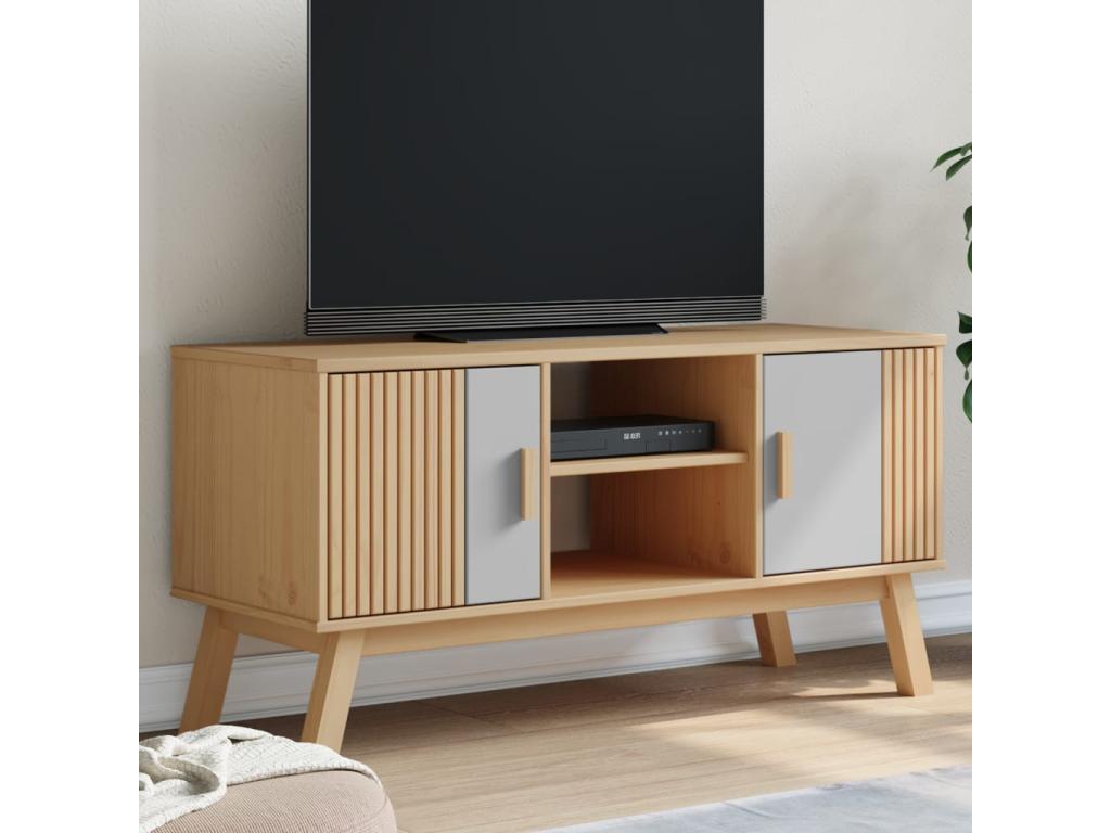 Mobile TV in legno di pino grigio, 114 x 43 x 57 cm