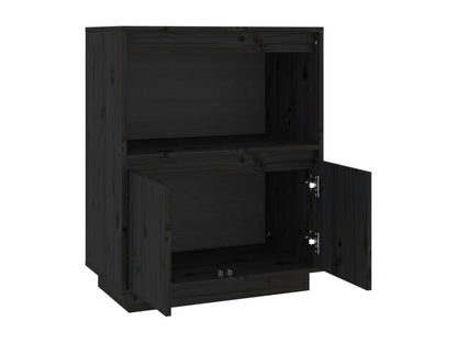 Credenza in legno massello nero, 60 x 34 x 75 cm