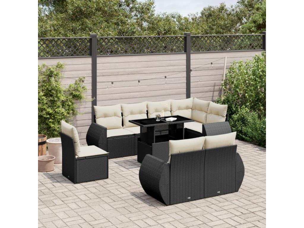 Set di mobili da esterno in vimini intrecciato in resina nera - dlz1766583410835