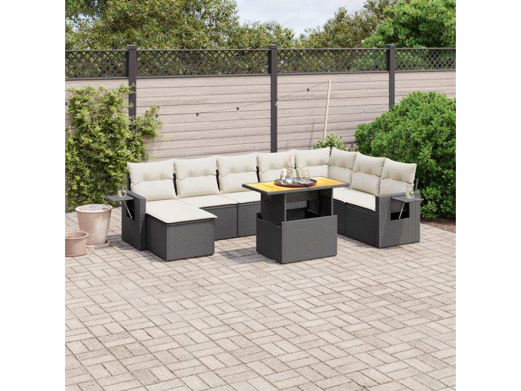 Set di mobili da esterno in vimini intrecciato in resina nera - dlz1766583040039