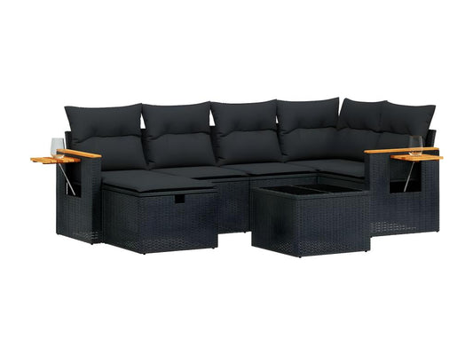 Set di mobili da esterno in vimini intrecciato in resina nera - dlz1766582992834