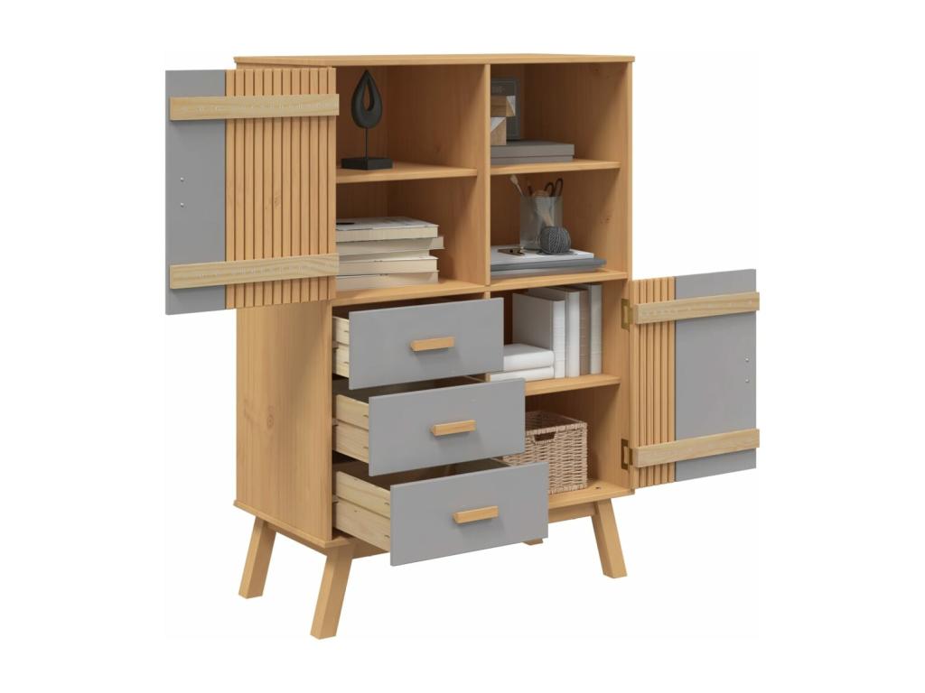 Credenza in legno massello grigio, 85 x 43 x 125 cm