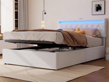 Letto in tessuto bianco, 140 x 200 cm