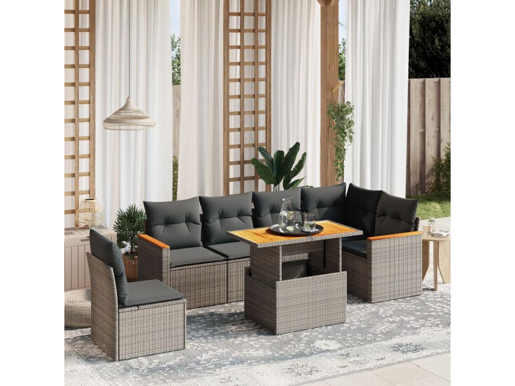 Set di mobili da esterno in vimini intrecciato in resina grigia