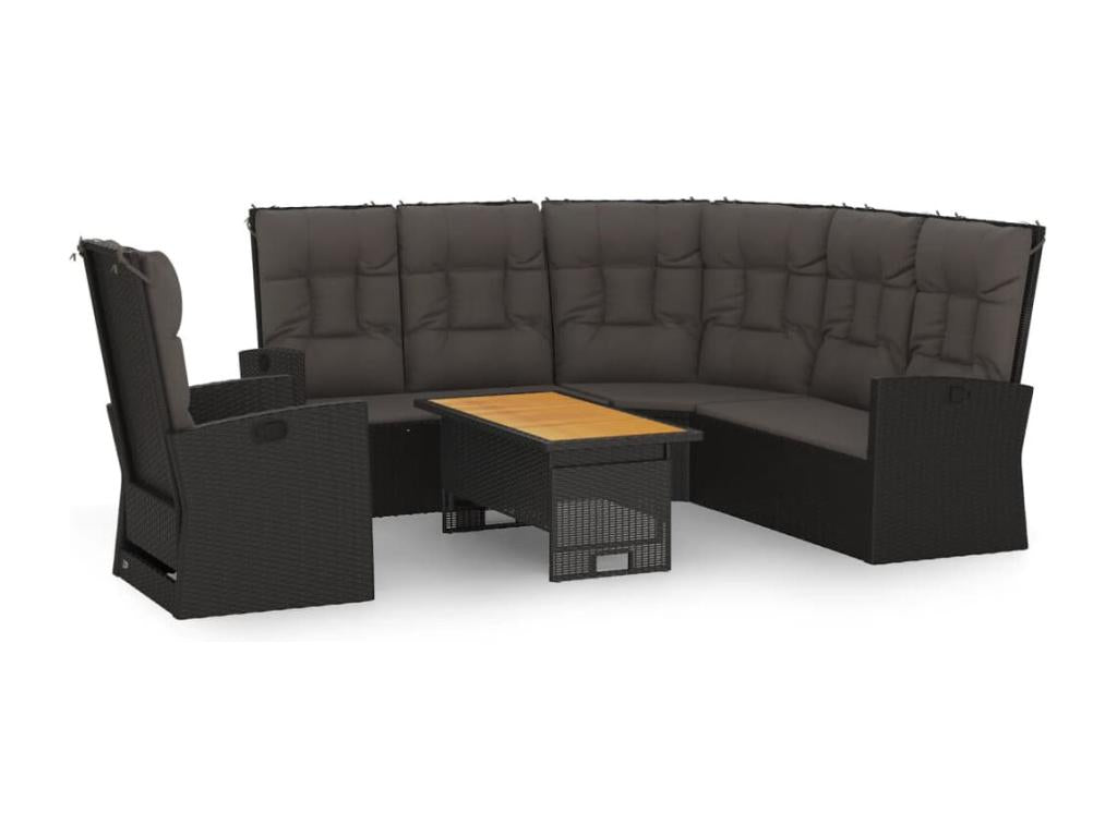 Set di mobili da esterno in vimini intrecciato in resina nera - dlz1766584004940