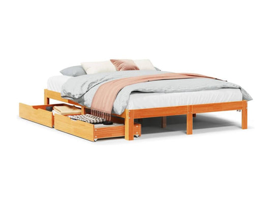 Struttura letto in legno di pino marrone, 140 x 190 cm - dlz1766583541678