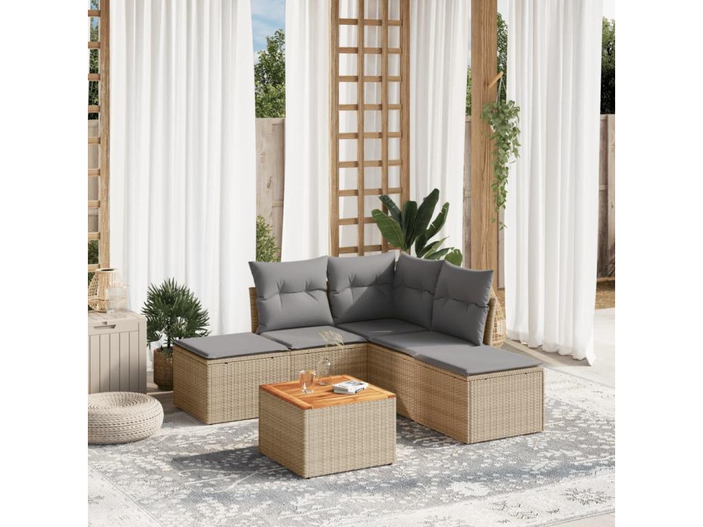 Set di mobili da esterno in vimini intrecciato in resina beige - dlz1766583575476