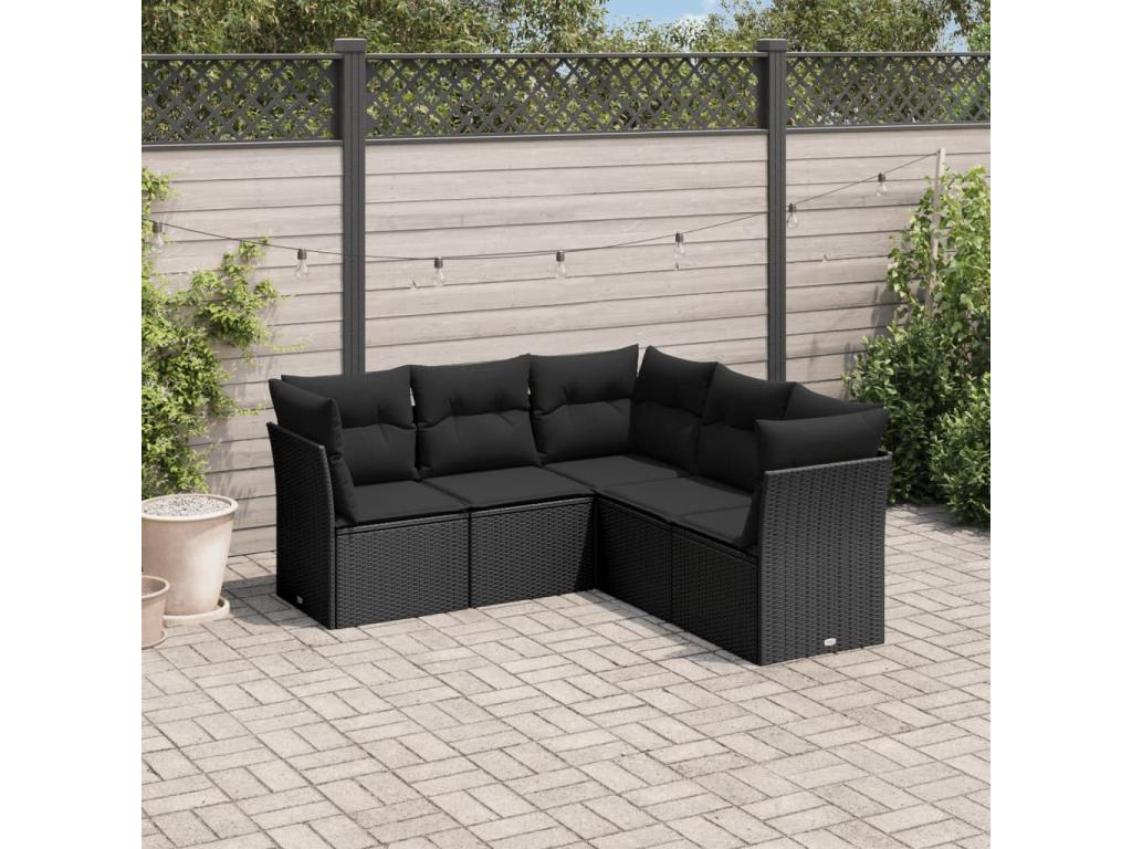 Set di mobili da esterno in vimini intrecciato in resina nera - dlz1766583790451