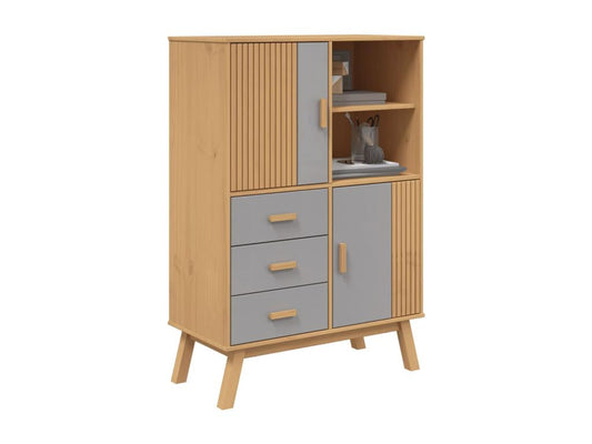 Credenza in legno massello grigio, 85 x 43 x 125 cm