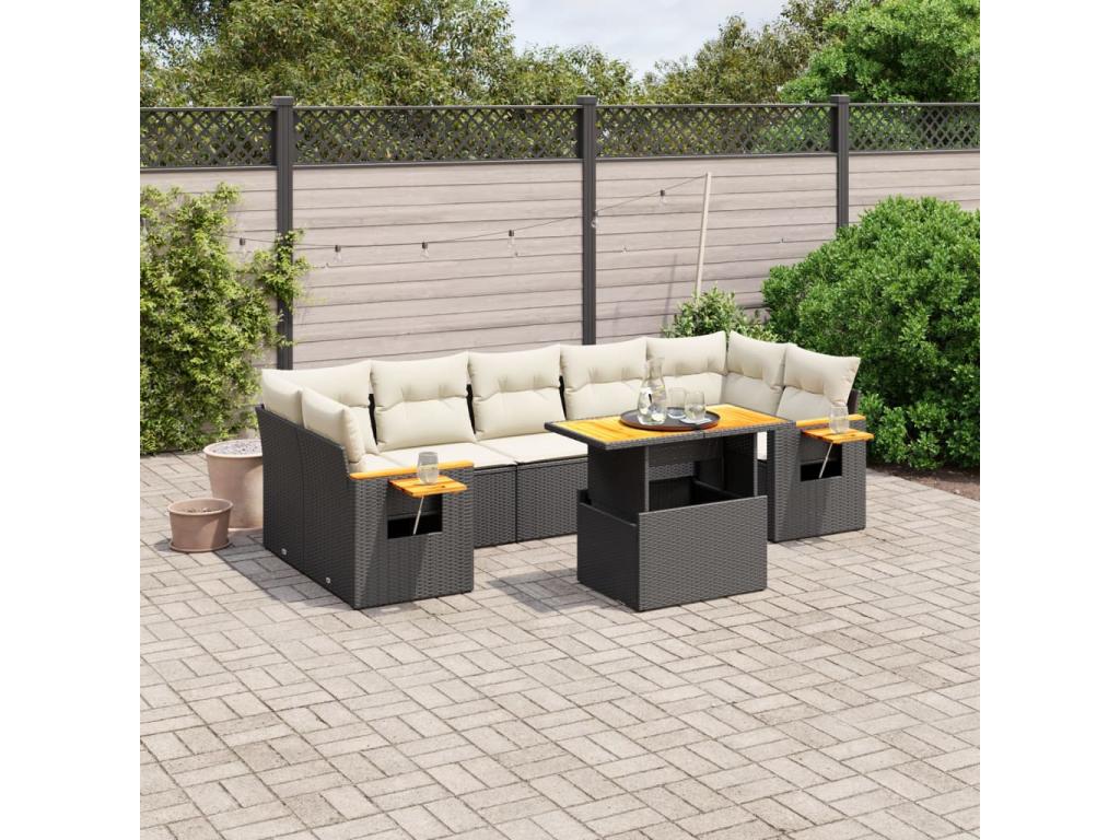 Set di mobili da esterno in vimini intrecciato in resina nera - dlz1766583433200