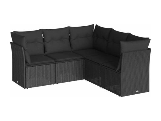 Set di mobili da esterno in vimini intrecciato in resina nera - dlz1766583790451