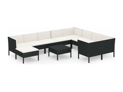 Set di mobili da esterno in vimini intrecciato in resina nera - dlz1766583480038